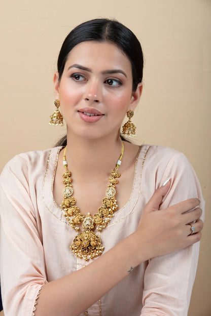 Temple Style Imitation Necklace Set with Jhumka Earrings for Women