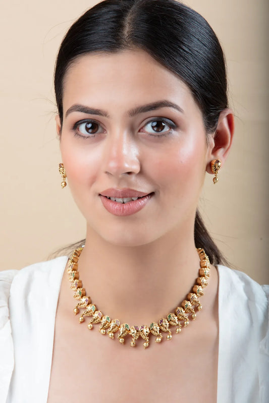 Ganeshji Necklace Set with Colorful Stones | Festive Jewelry
