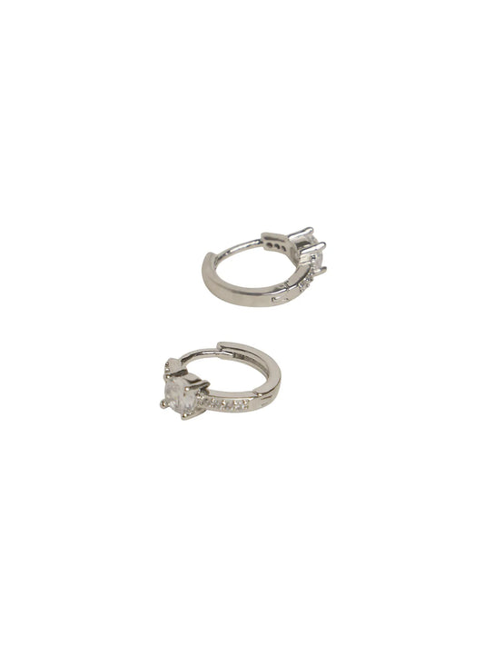 Silver Hoop Earrings with Center Stone | Daily Wear