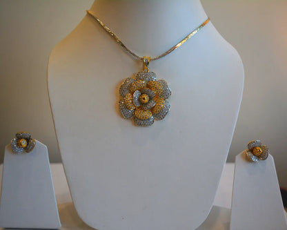 Gold-Toned Flower Pendant Set with Earrings