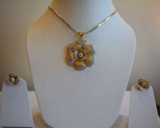 Gold-Toned Flower Pendant Set with Earrings