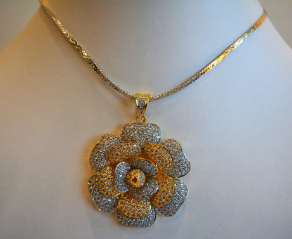 Gold-Toned Flower Pendant Set with Earrings