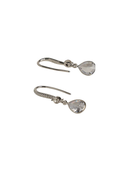 Silver Teardrop Hook Earrings with Clear Stone | Daily Wear