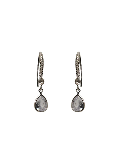 Silver Teardrop Hook Earrings with Clear Stone | Daily Wear