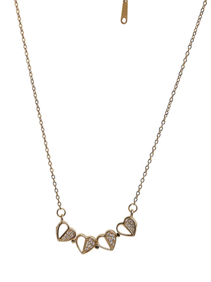 Gold-Toned Chain with 5 Heart-Shaped Stone Pendants