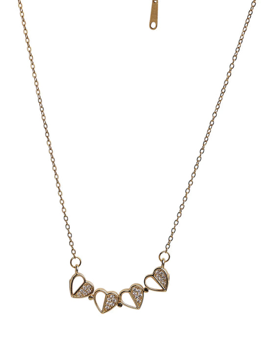 Gold-Toned Chain with 5 Heart-Shaped Stone Pendants