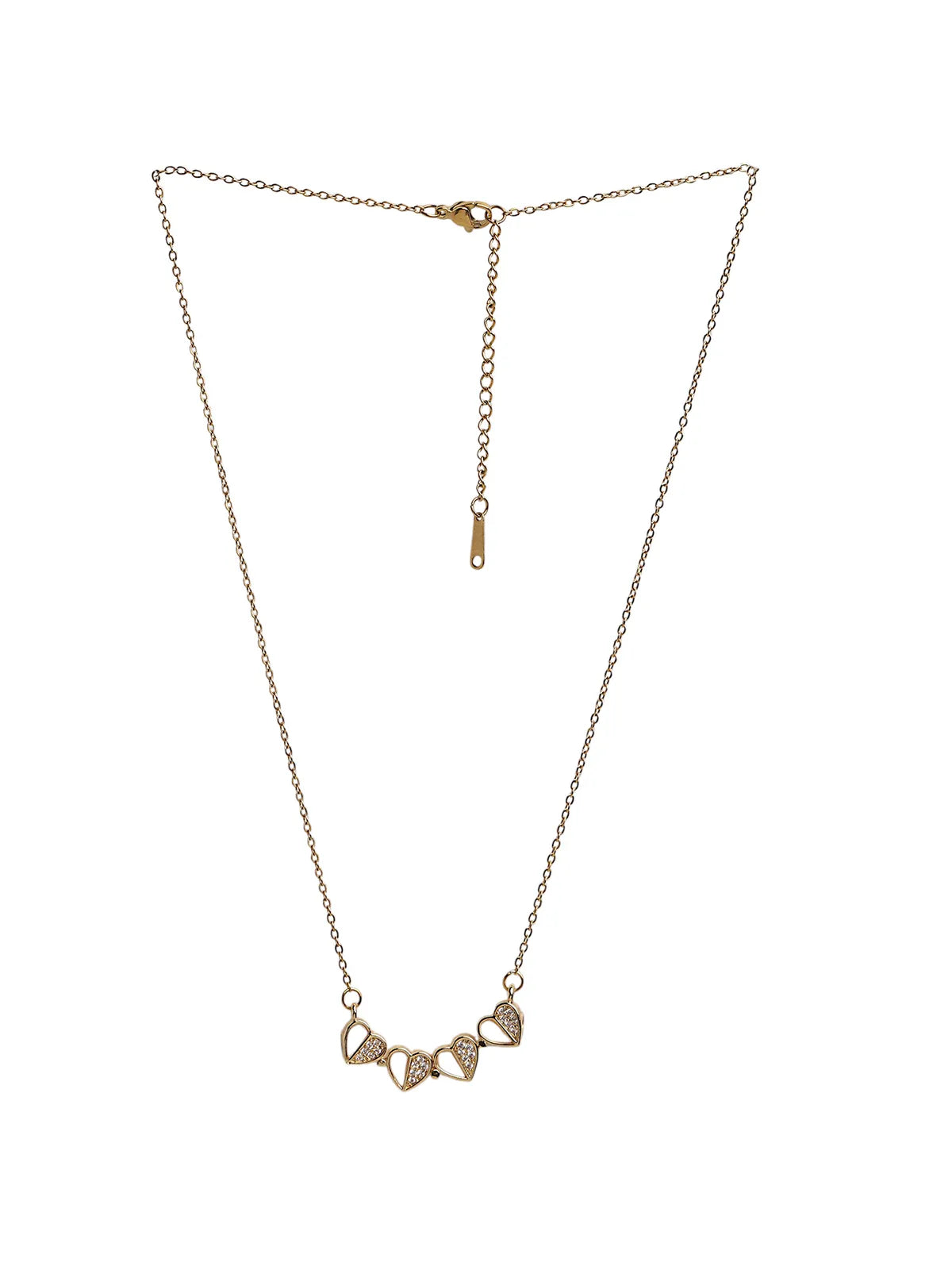 Gold-Toned Chain with 5 Heart-Shaped Stone Pendants