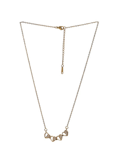 Gold-Toned Chain with 5 Heart-Shaped Stone Pendants