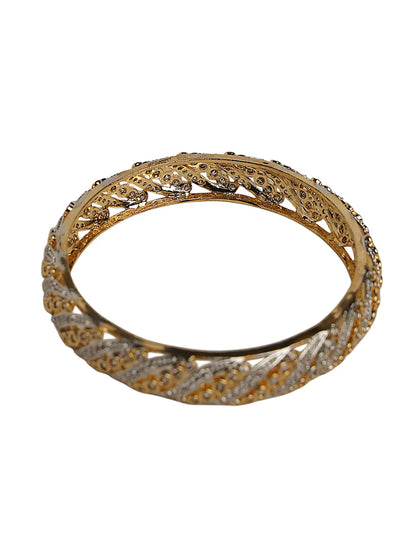 Gold-Tone Open-Cut Bangle with Silver Highlights and Textured Design