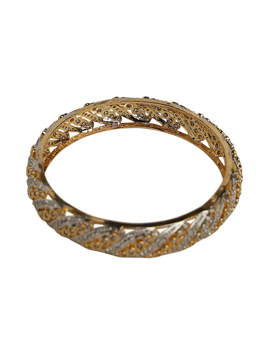 Gold-Tone Open-Cut Bangle with Silver Highlights and Textured Design