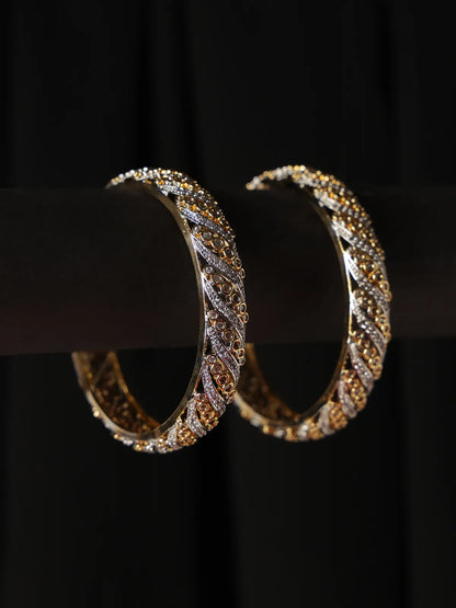 Gold-Tone Open-Cut Bangle with Silver Highlights and Textured Design