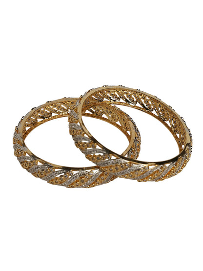 Gold-Tone Open-Cut Bangle with Silver Highlights and Textured Design