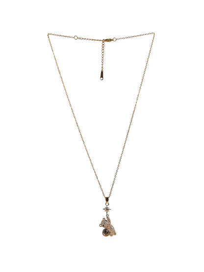 Gold-Tone Teddy Bear Pendant with Star and Crystal Detailing