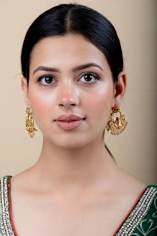 Gold Krishna Jhumka Earrings with Beads | Festive & Lightweight