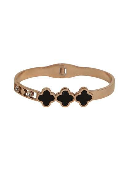 Black Clover Gold-Finish Kada Bracelet with Side Stones for Women
