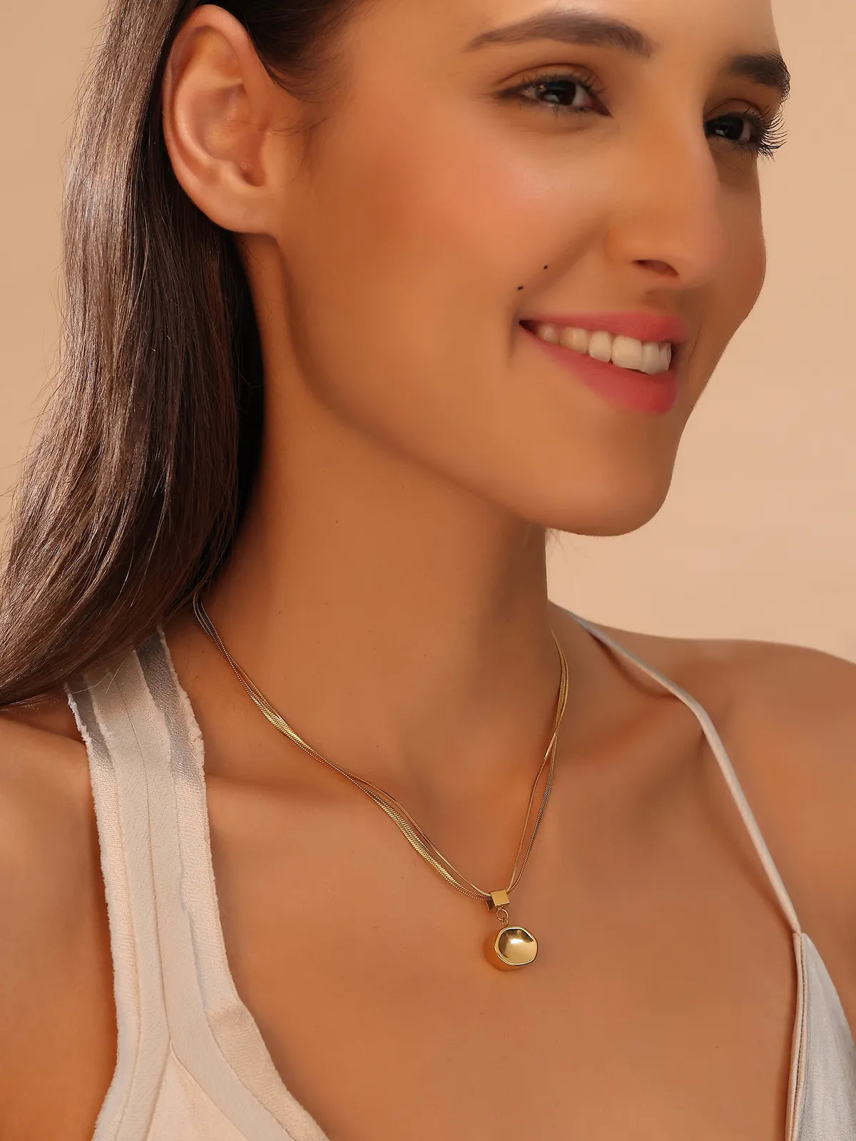 Double Layer Gold-Tone Chain with Minimal Drop Pendant