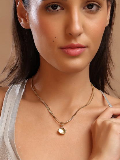 Double Layer Gold-Tone Chain with Minimal Drop Pendant