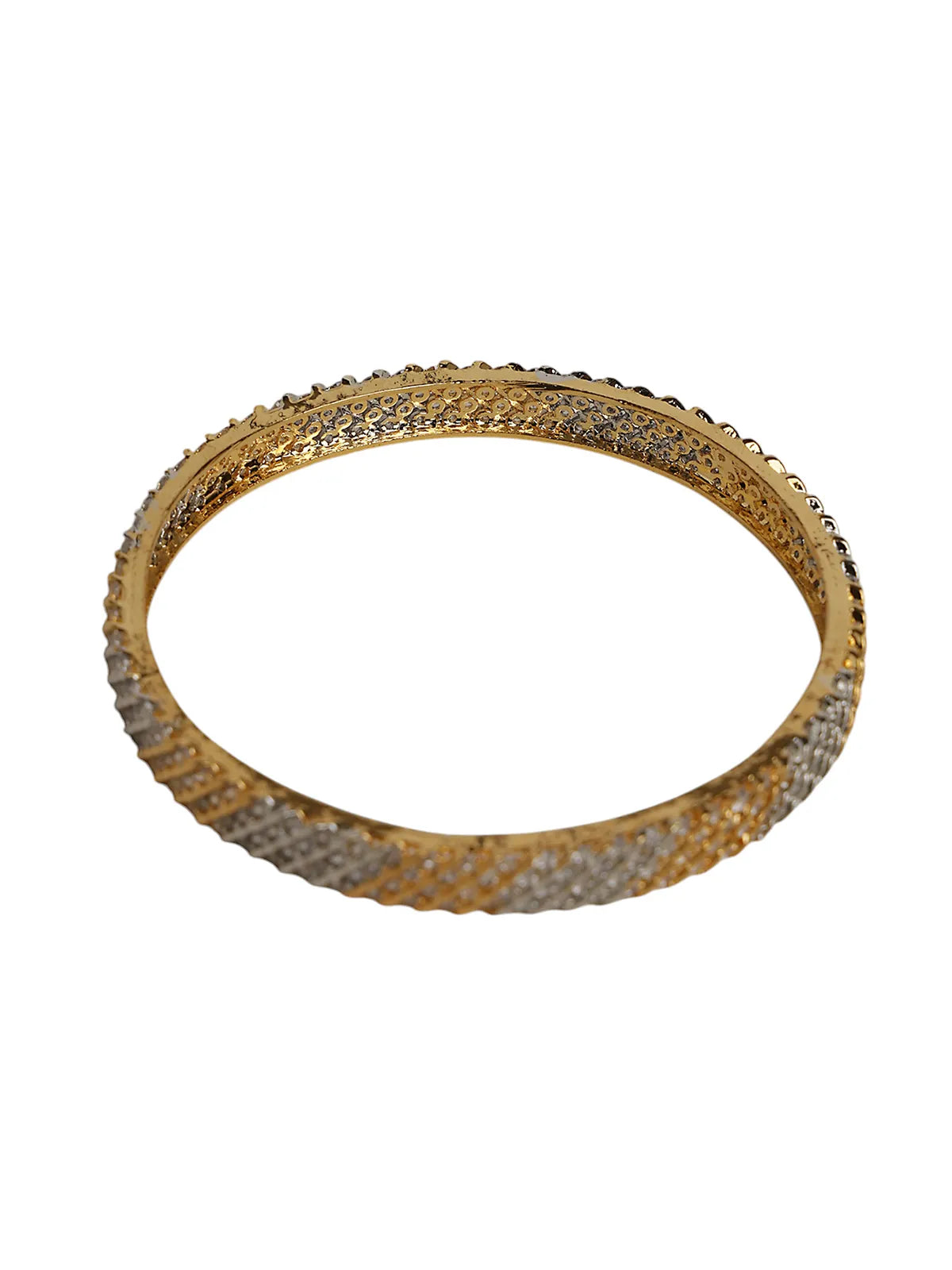 Gold-Silver Diagonal Stone Bangles | Lightweight, Full-Width Pair