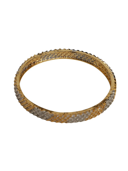 Gold-Silver Diagonal Stone Bangles | Lightweight, Full-Width Pair
