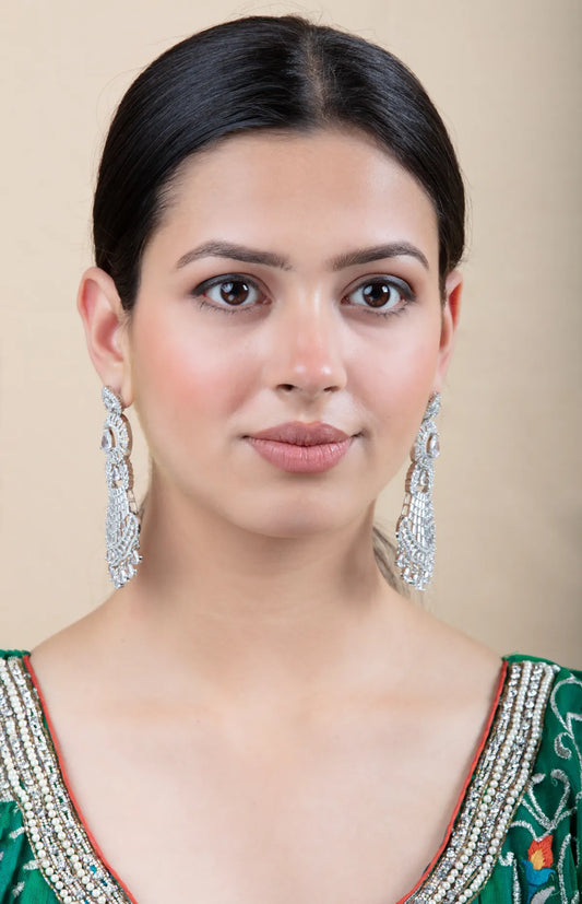 Green Drop Earrings with Multicolor Center & Gold Border | Lightweight Wear