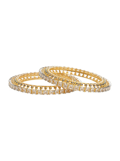 Gold-Finish Bangles with White Square Stones – Traditional Wear for Women
