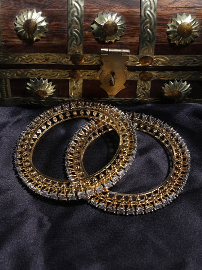 Gold-Finish Bangles with White Square Stones – Traditional Wear for Women