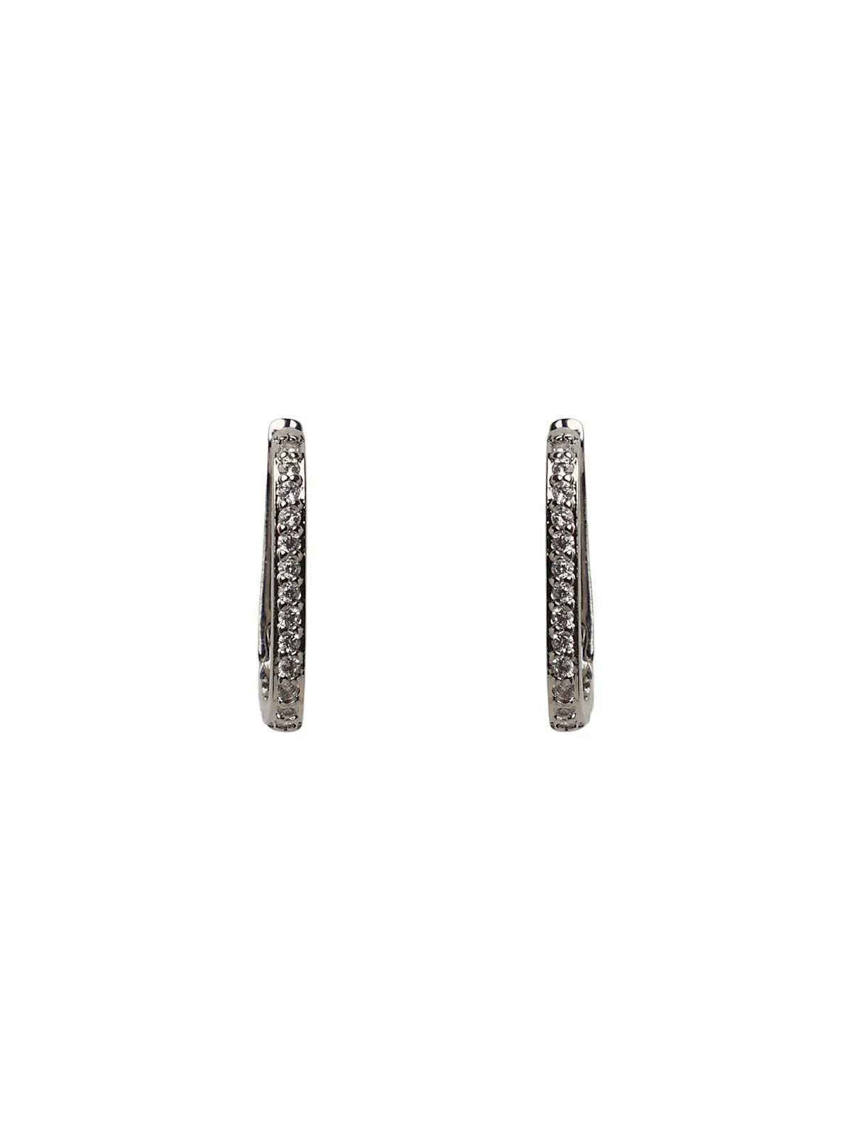 Silver-Tone Rectangle Hoop Earrings with Stone Detailing