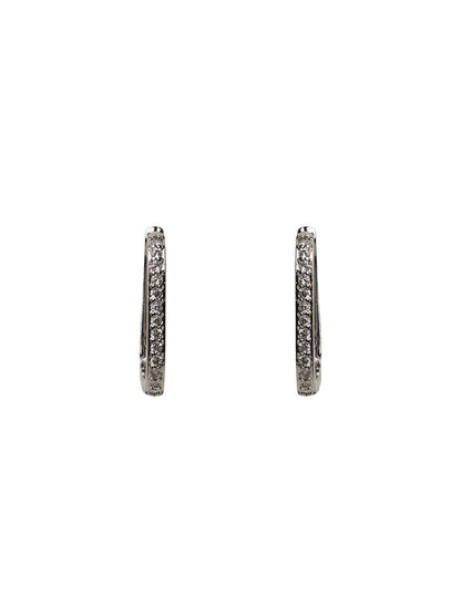 Silver-Tone Rectangle Hoop Earrings with Stone Detailing