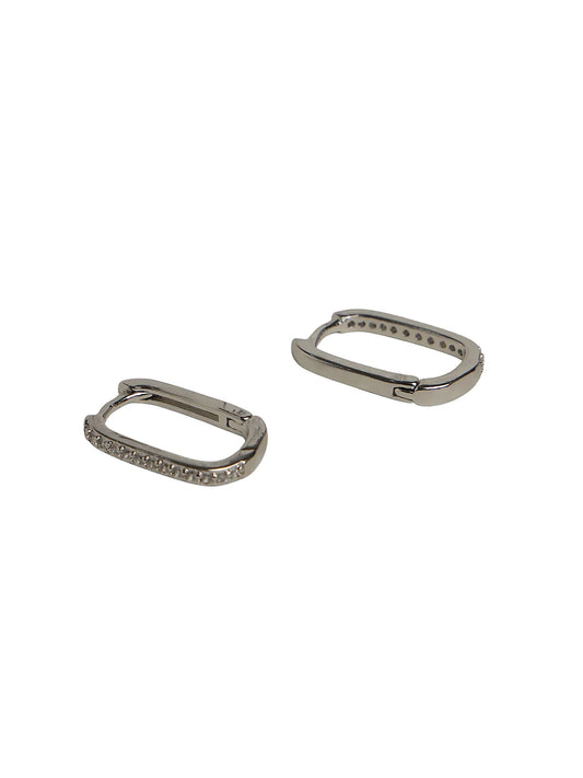 Silver-Tone Rectangle Hoop Earrings with Stone Detailing